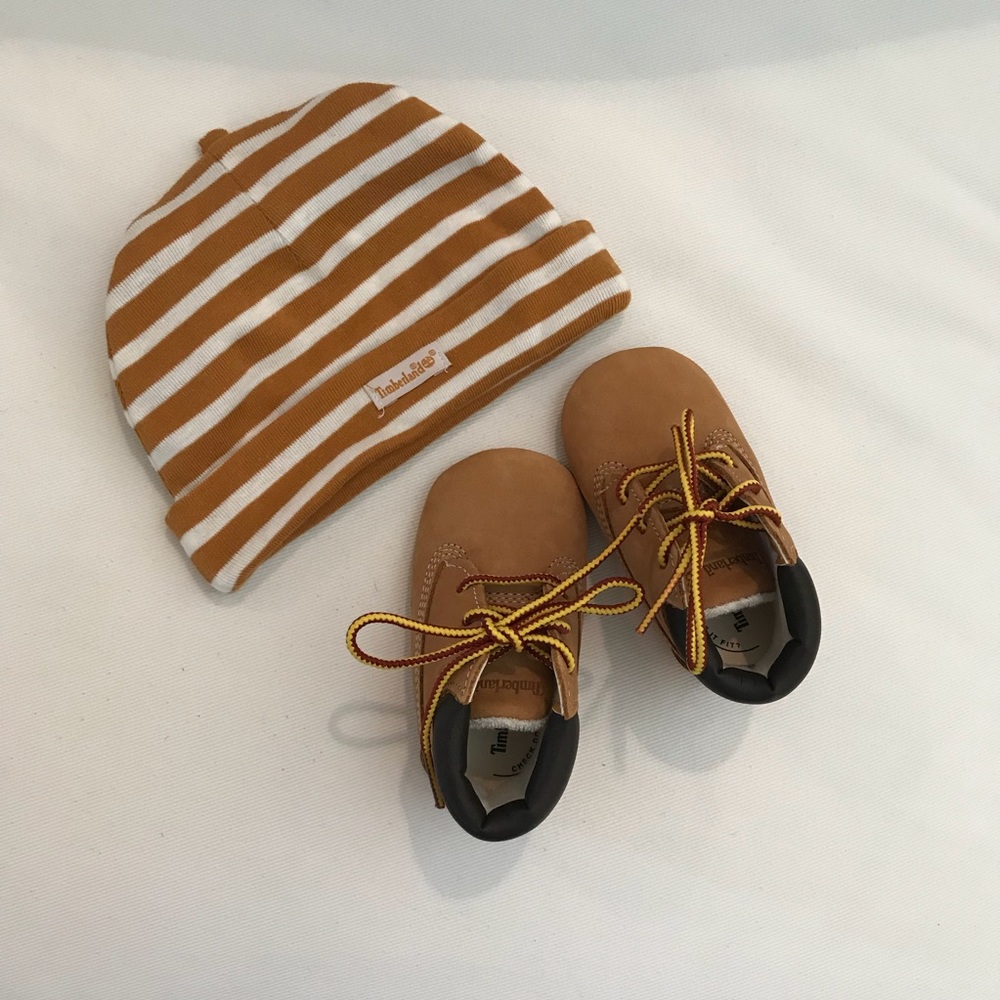 NWOT Timberland Baby Boots & Hat Set